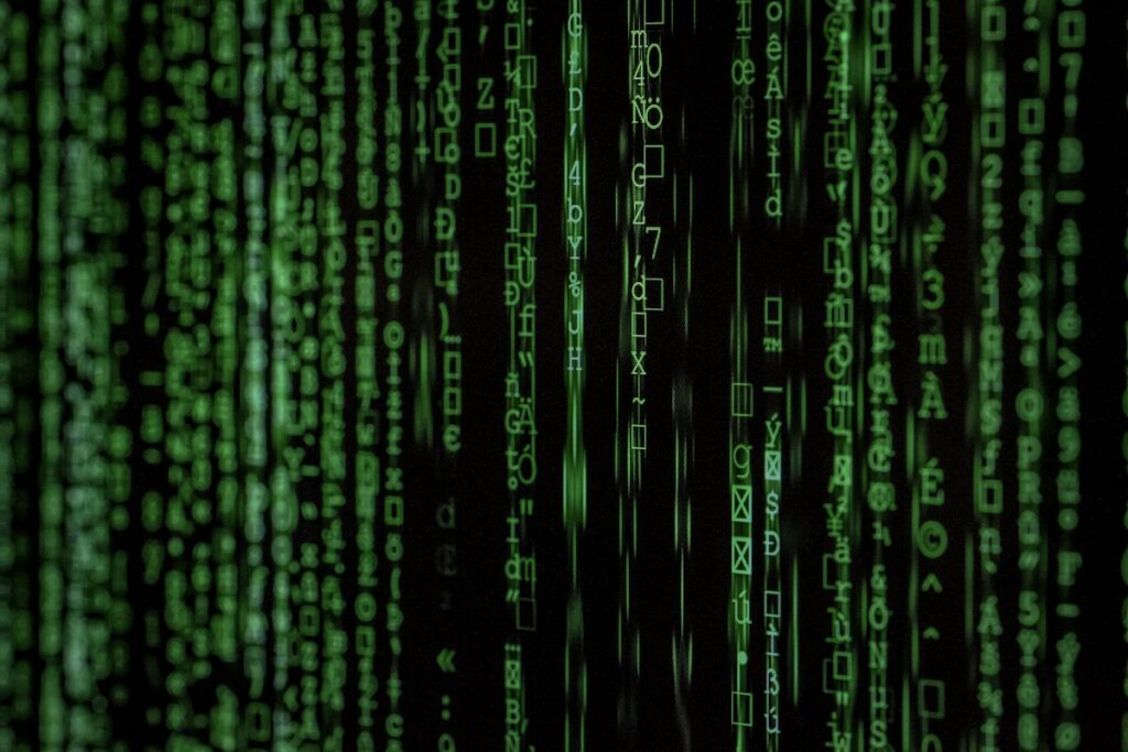Streams of code on a dark display