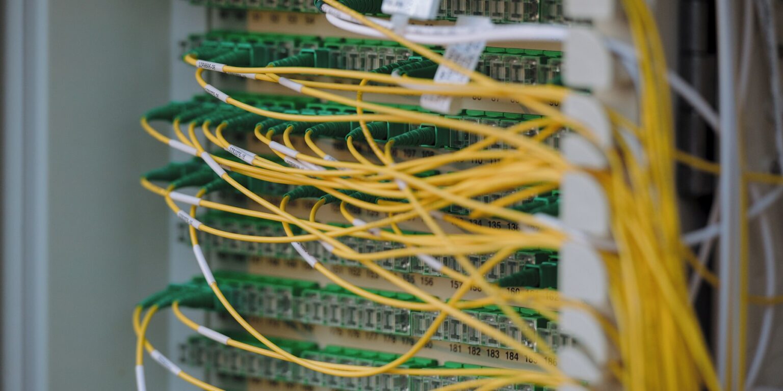 Neatly routed network cabling in a server rack